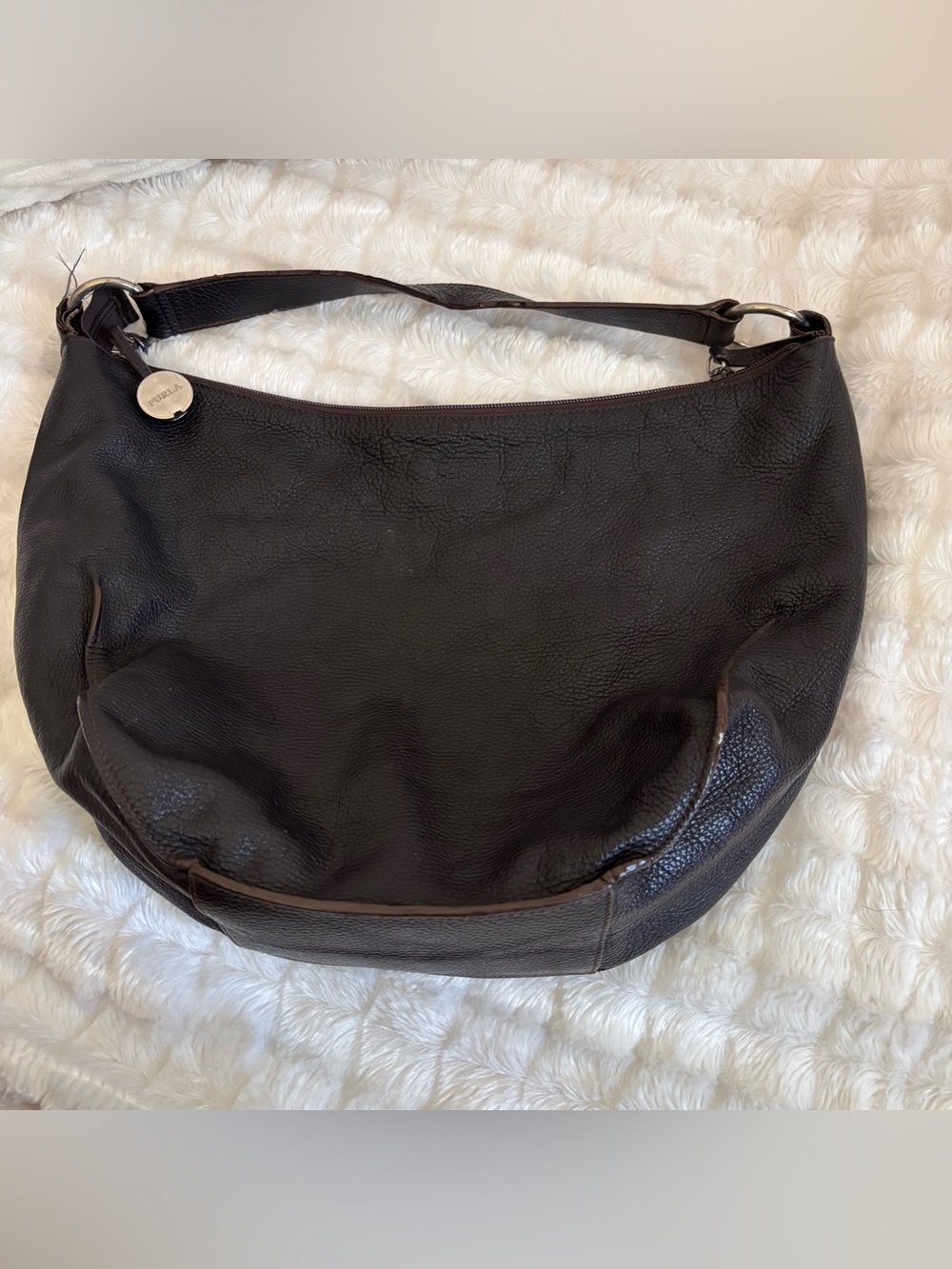 Furla Dark Chocolate Pebbled Leather Hobo Bag